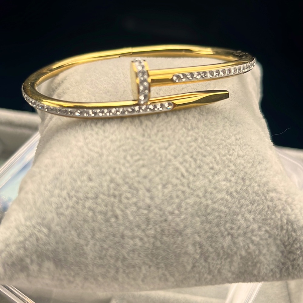 Crystal tough as nails bangle bracelet -stainless steel